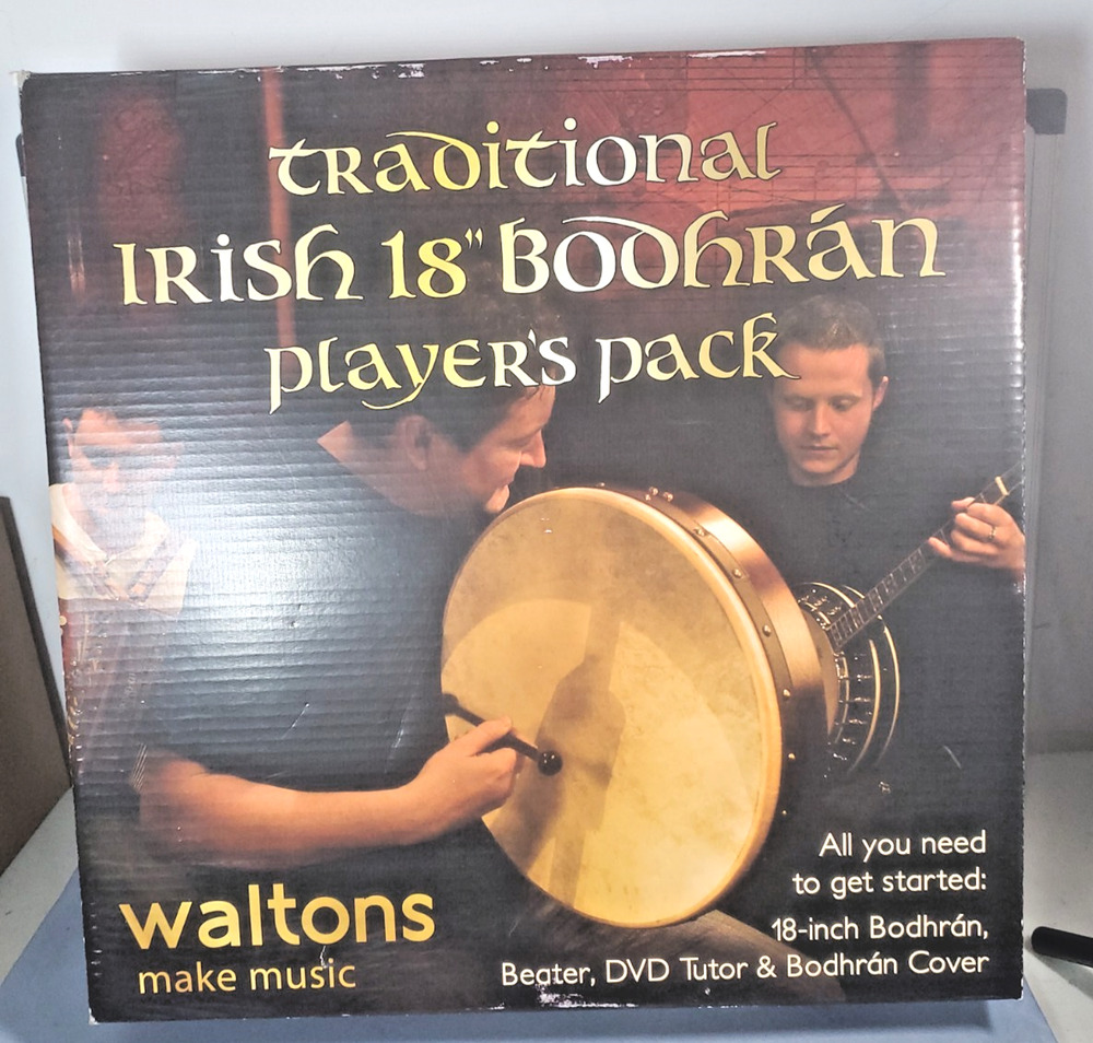 Waltons 18 Inch Bodhran Irish Frame Drum Gift Pack Beginner Set Tipper Cover DVD